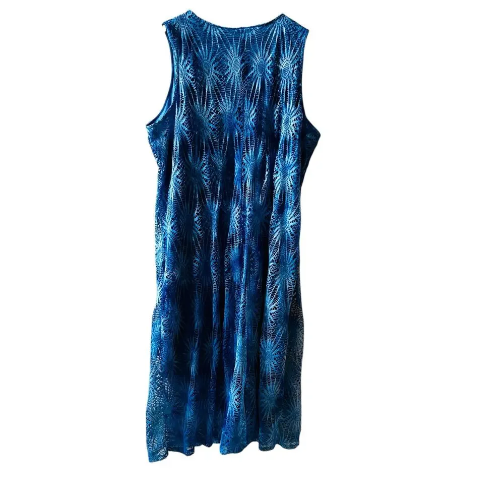 Avenue Tie Dye Crochet Sleeveless Maxi Dress Size 30 NWT Blue